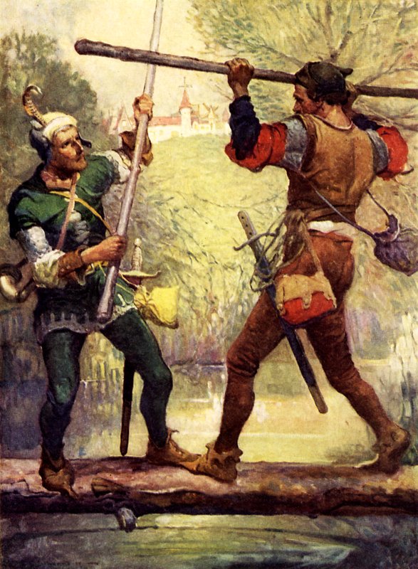 Robin Hood fighting with Little John by Louis John Rhead