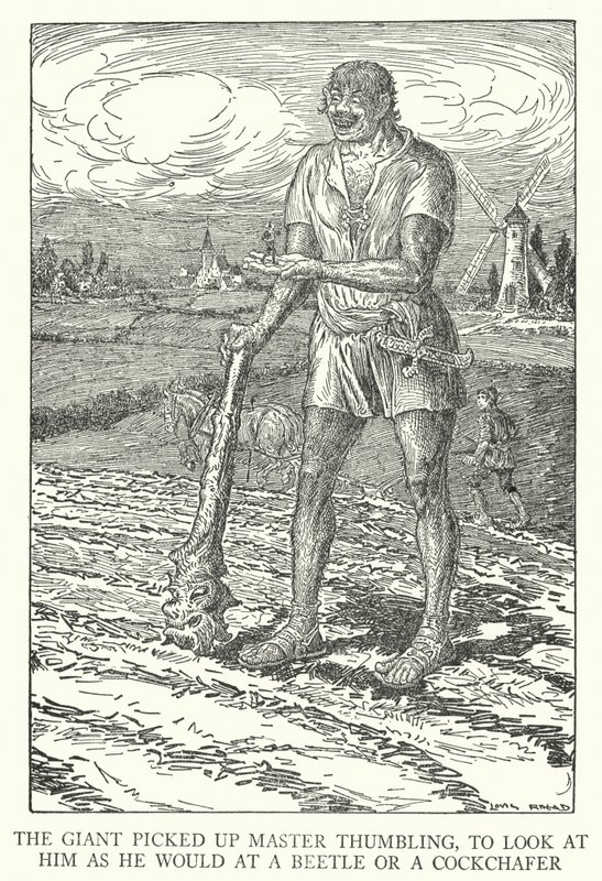 The Giant Picked Up Master Thumbling, to Look at Him as He Would at a Beetle or a Cockchafer (litho) by Louis John Rhead