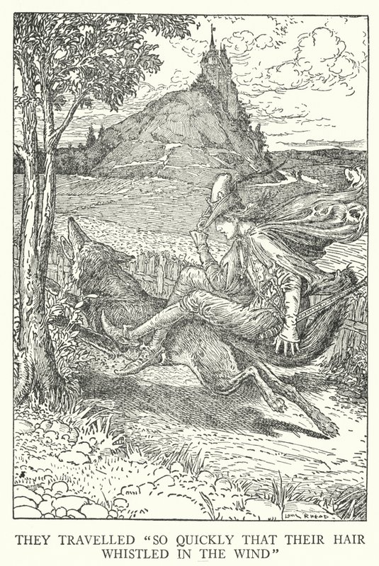 The travelled so quickly that their hair whistled in the wind by Louis John Rhead