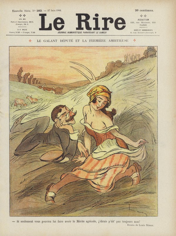 The gallant Deputy and the ambitious Farm girl. Illustration for Le Rire by Louis Morin