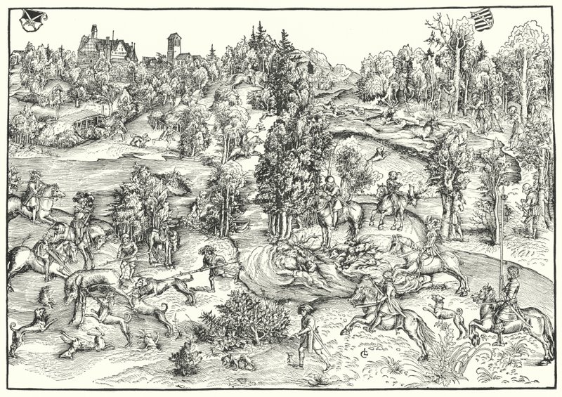 Stag Hunting in a Deer Park or Landscape by Lucas the Elder (after) Cranach