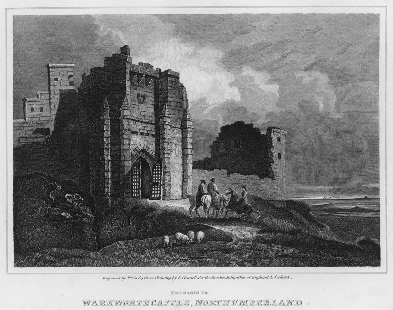 Entrance to Warkworth Castle, Northumberland by Luke (after) Clennell