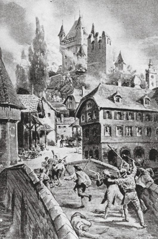 The Burning of the Castle of Wadenschwyl in 1804 by Margaret (after) Dovaston