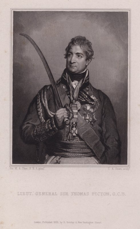 Sir Thomas Picton, Welsh general of the Napoleonic Wars killed at the Battle of Waterloo by Martin Archer (after) Shee