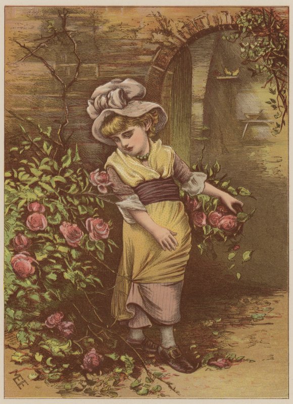 Girl picking roses by Mary Ellen Edwards