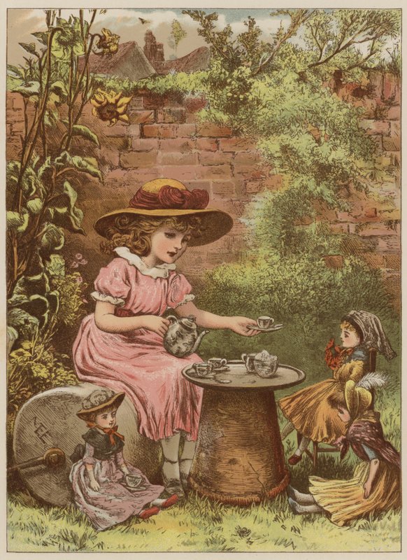 Girl serving tea to her dolls by Mary Ellen Edwards