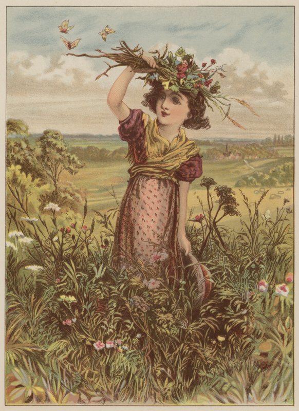 Girl with flowers and butterflies by Mary Ellen Edwards