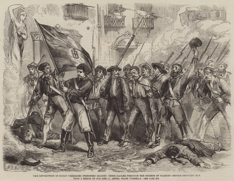 The Revolution in Sicily, Released Prisoners leading their Gaoler through the Streets of Palermo before Shooting him by Matthew Somerville Morgan