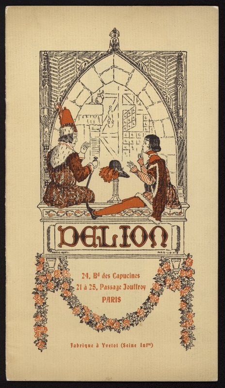 Cover illustration for hat catalogue issued by Delion, Paris, in 1908 by Maurice Berty