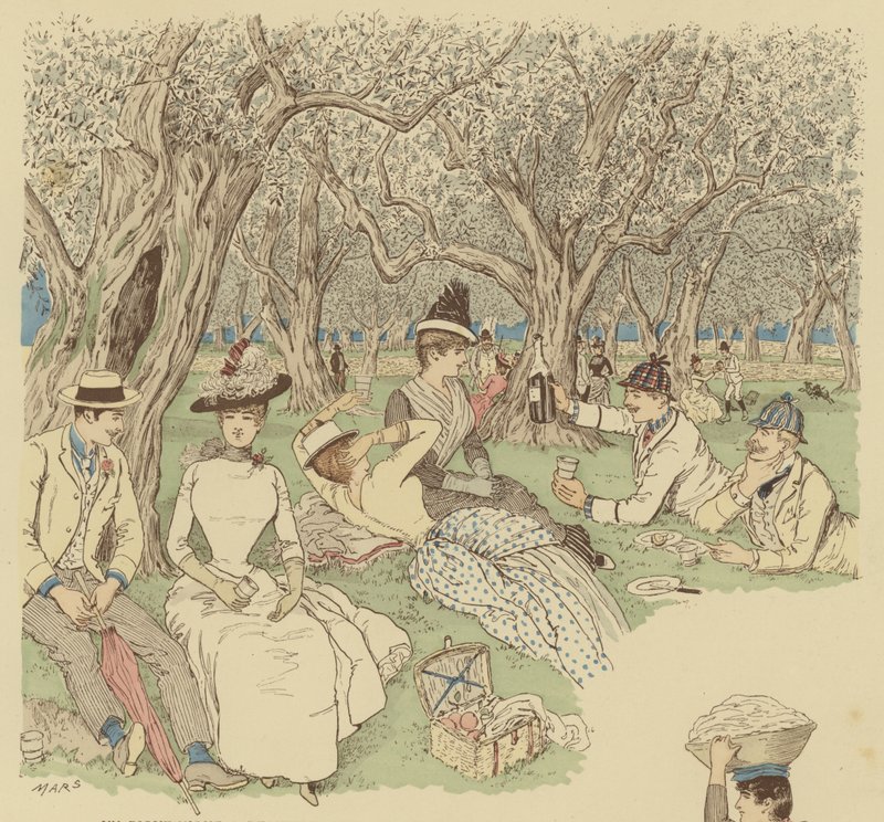 A picnic under the olive trees at Beaulieu in the South of France by Maurice Charles Mathieu Bonvoisin