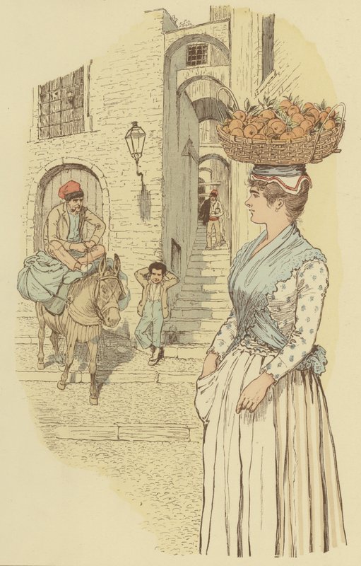 Street life in the narrow alleys of the old town of San Remo, Italy by Maurice Charles Mathieu Bonvoisin