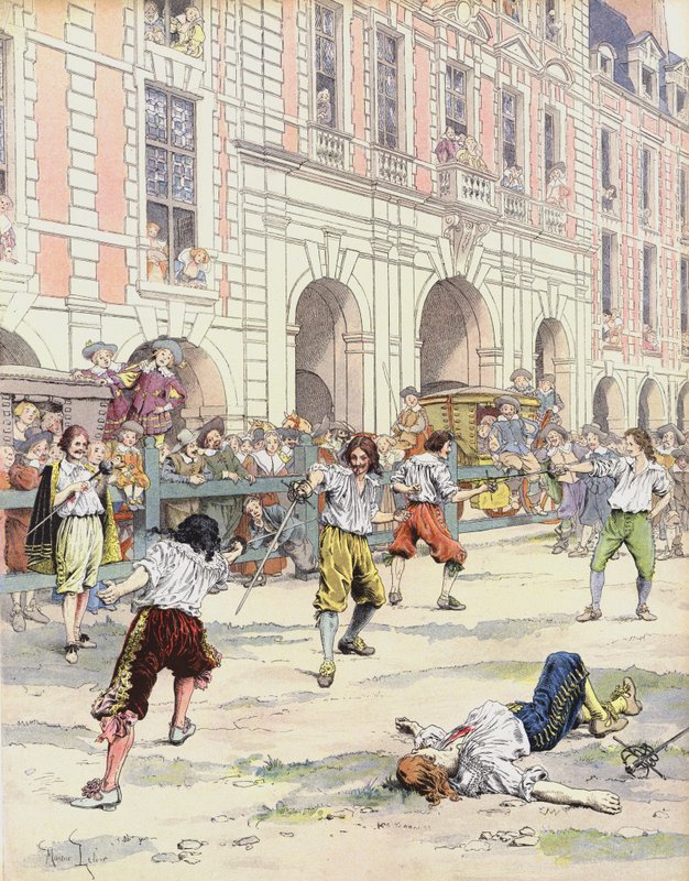 Boutteville and Beuvron Fight a Duel in the Place Royale by Maurice Leloir