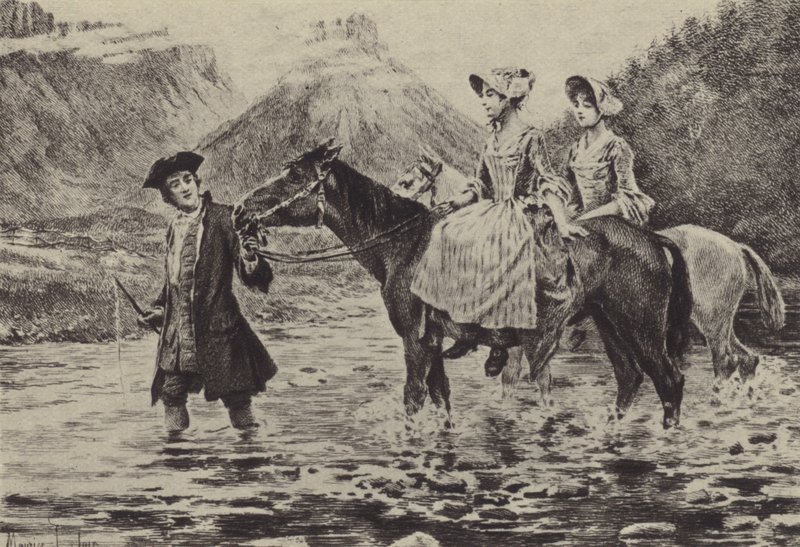 Jean-Jacques Rousseau Helping Two Young Women to Cross a Stream by Maurice Leloir