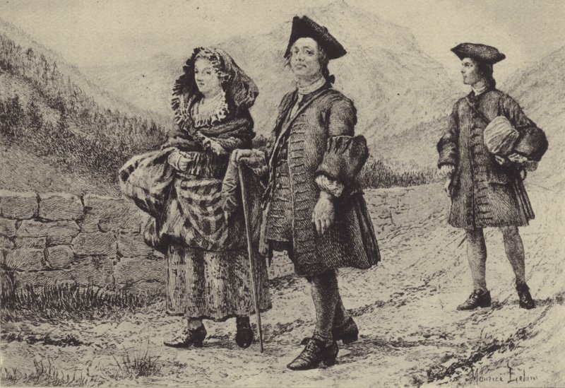 Jean-Jacques Rousseau on the road with two companions by Maurice Leloir