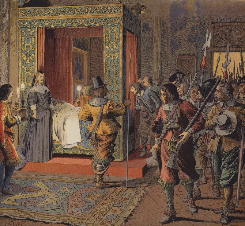 The Night of 9 February 1651, the Militia Filing Past the Bed of the Young Louis XIV by Maurice Leloir
