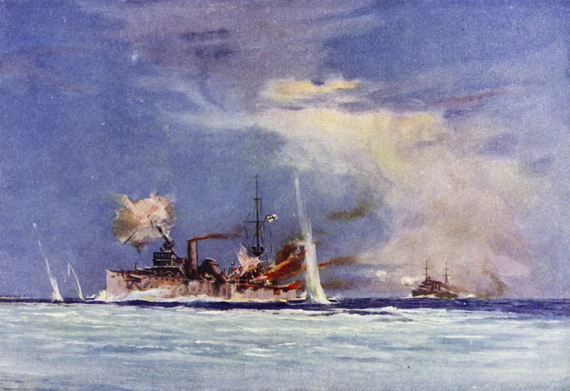 HMAS Sydney Attacking the German Cruiser Emden, Battle of Cocos, 9 November 1914 by Maurice Randall
