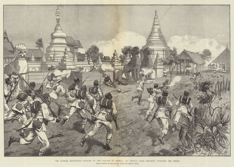 The Burmah Expedition, Capture of the Village of Minhla, 2nd Bengal Light Infantry charging the Enemy by Melton Prior