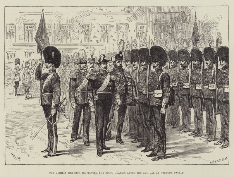 The German Emperor inspecting the Scots Guards, after his Arrival at Windsor Castle by Melton Prior