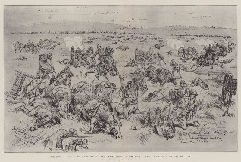 The Boer Ambuscade at Koorn Spruit, the Heroic Action of the Royal Horse Artillery saves the Situation by Melton Prior