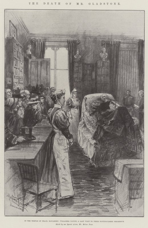 The Death of Mr Gladstone, in the Temple of Peace, Hawarden, Villagers Paying a Last Visit to their Distinguished Neighbour by Melton Prior