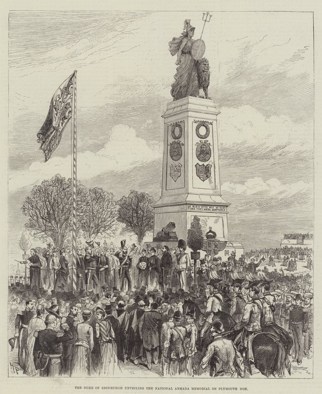 The Duke of Edinburgh unveiling the National Armada Memorial on Plymouth Hoe by Melton Prior