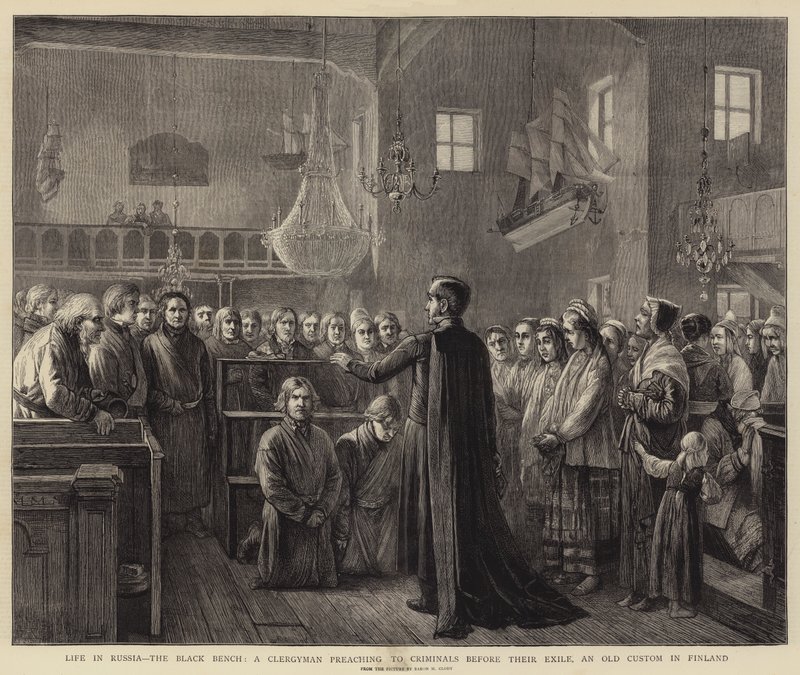 Life in Russia, the Black Bench, a Clergyman Preaching to Criminals before Exile, an Old Custom in Finland by Mikhail Konstantinovitch Clodt von Jurgensburg