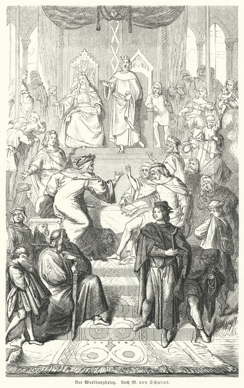 The Sangerkrieg, a Contest Between Minstrels at the Wartburg Castle in Thuringia in 1207 (engraving) by Moritz Ludwig von (after) Schwind