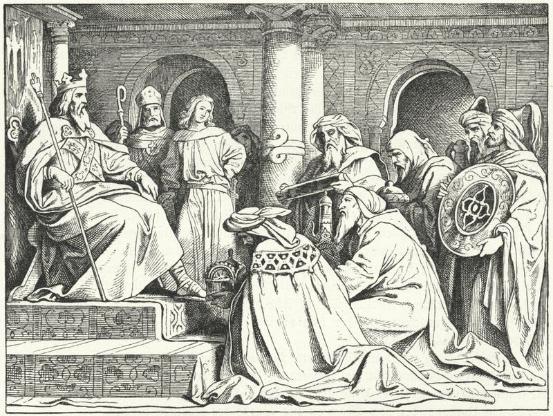 The envoys of Caliph Harun al-Rashid bringing gifts to the Emperor Charlemagne, 802 by Moritz Ludwig von Schwind