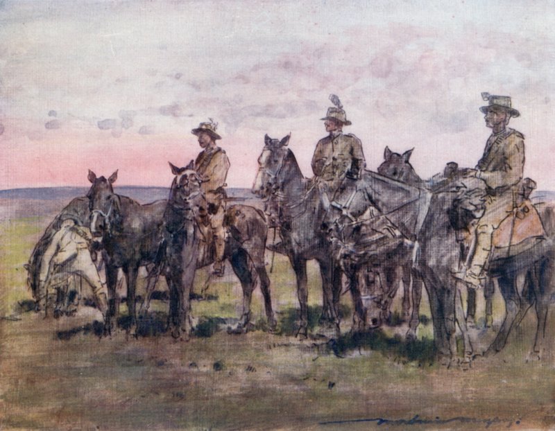 New Zealand Mounted Rifles Acting as Scouts by Mortimer Ludington Menpes