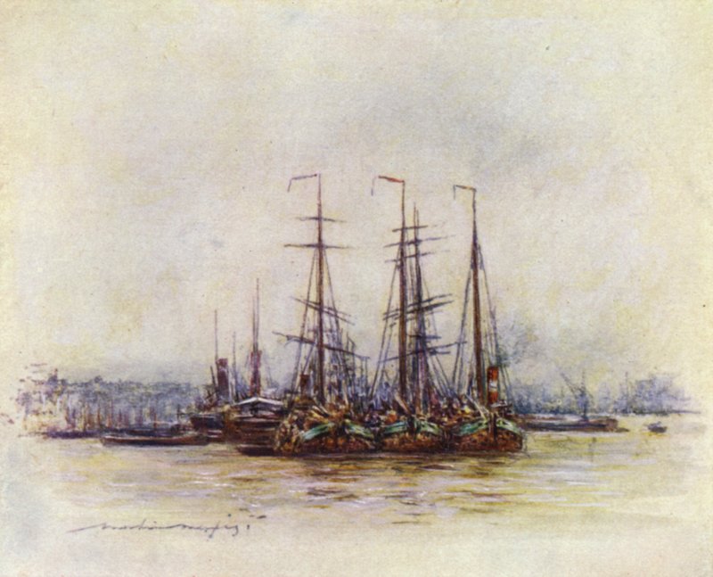 Dutch Barges Near the Tower by Mortimer Ludington Menpes