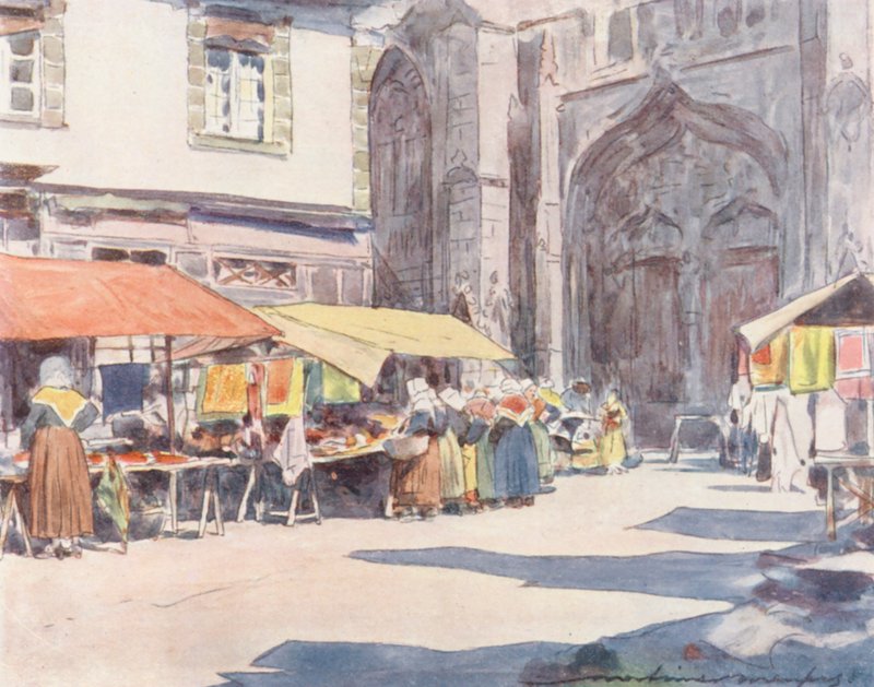 Outside the Cathedral, Quimper by Mortimer Ludington Menpes