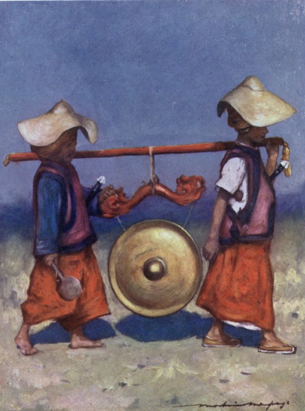 Shan Retainers carrying Brass Gong by Mortimer Ludington Menpes