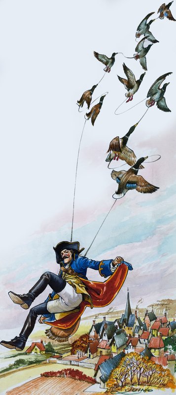 Baron Munchausen Being Carried Away by Ducks by Nadir Quinto