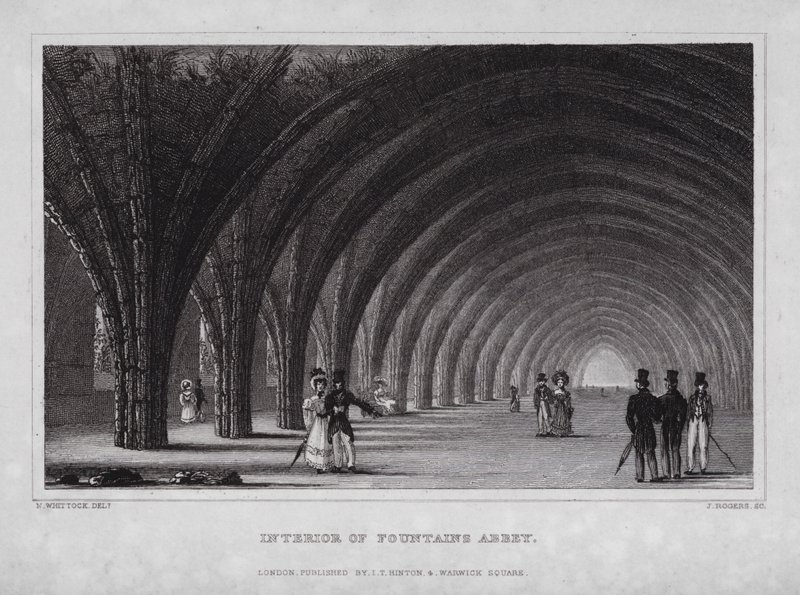 Interior of Fountains Abbey by Nathaniel (after) Whittock