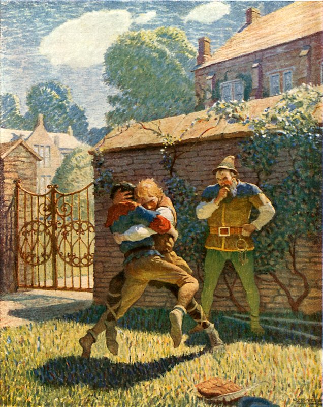 Little John wrestles at Gamewell by Newell Convers Wyeth