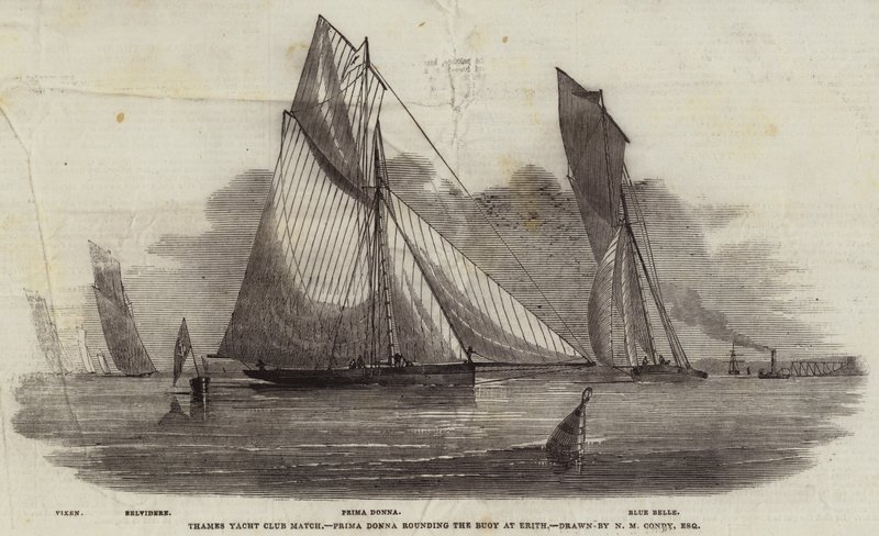 Thames Yacht Club Match, Prima Donna rounding the Buoy at Erith by Nicholas Matthews Condy