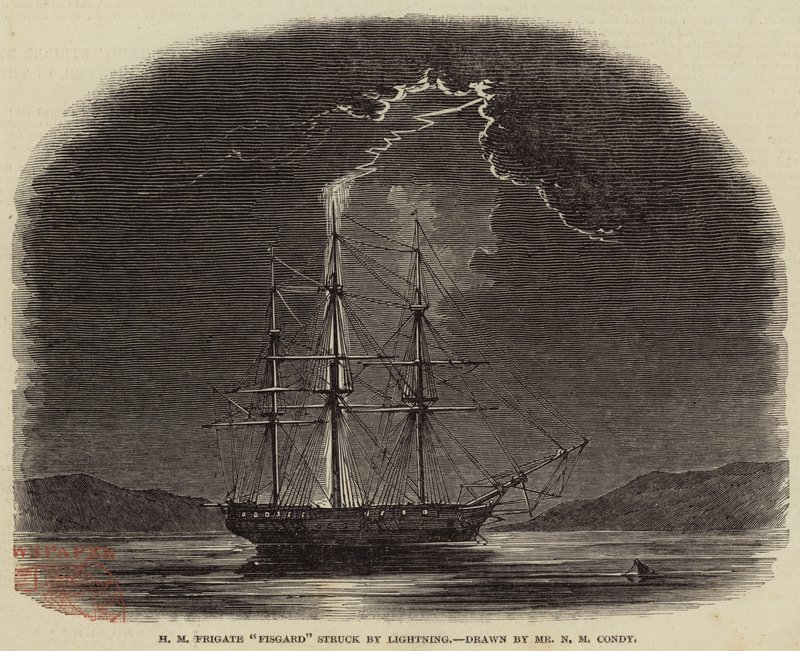 H M Frigate Fisgard Struck by Lightning by Nicholas Matthews Condy
