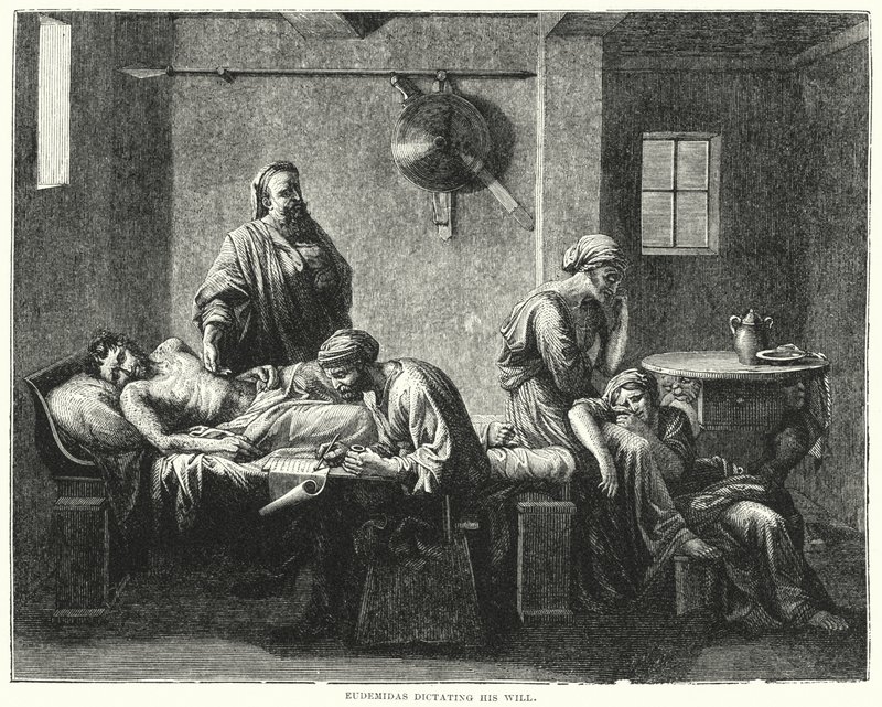 Eudemidas Dictating His Will (engraving) by Nicolas (after) Poussin