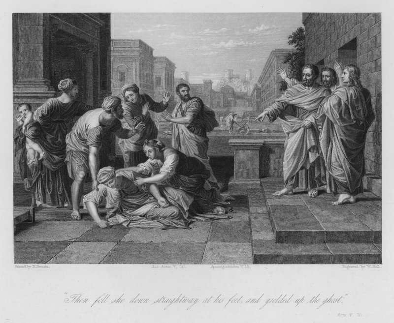 The Death of Sapphira, Acts V by Nicolas (after) Poussin