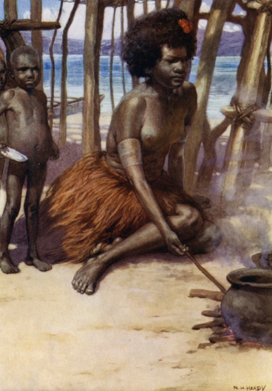 Cooking the Meal, British New Guinea by Norman Hardy