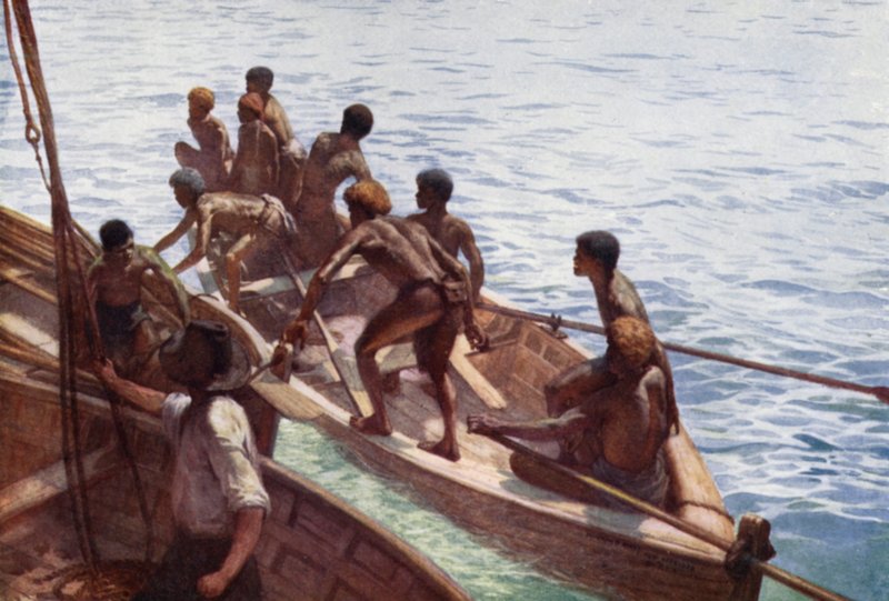 Copra Boys off to the Shore, New Hebrides by Norman Hardy