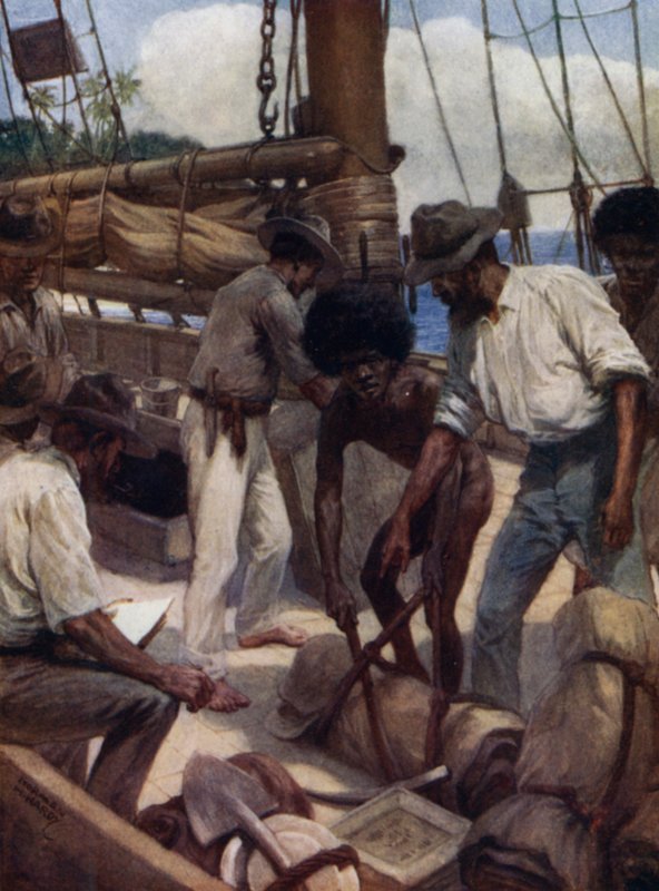 Gold Miners leaving a trading ship, British New Guinea by Norman Hardy