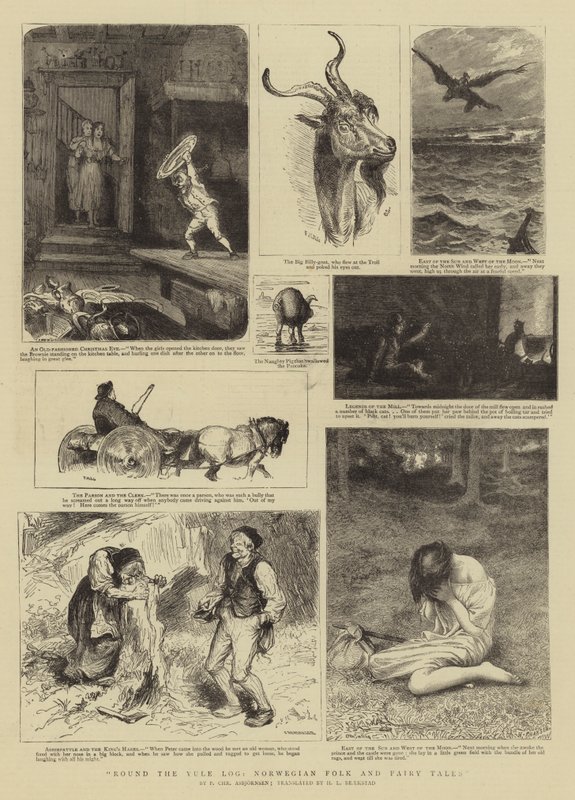 Around the Yule Log, Norwegian Folk and Fairy Tales (engraving) by Norwegian School