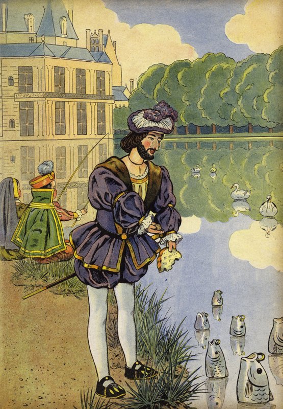 King Francis I at Fontainebleau, Feeding Fish with Bread by Onfray de Breville Job