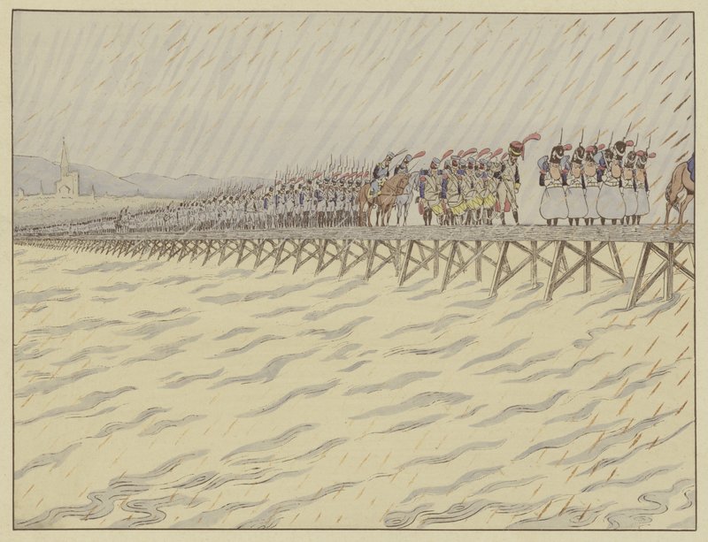 Napoleon and His Army Crossing the Rhine at Kehl, 1 October 1805 by Onfray de Breville Job