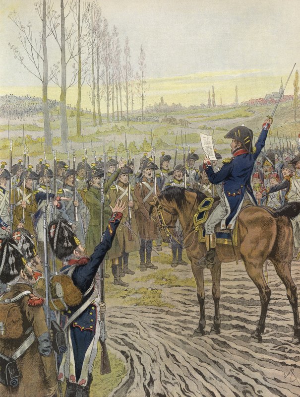The Words of Napoleon Being Read to Some of His Troops During the Campaign of the Rhine, 1805 by Onfray de Breville Job