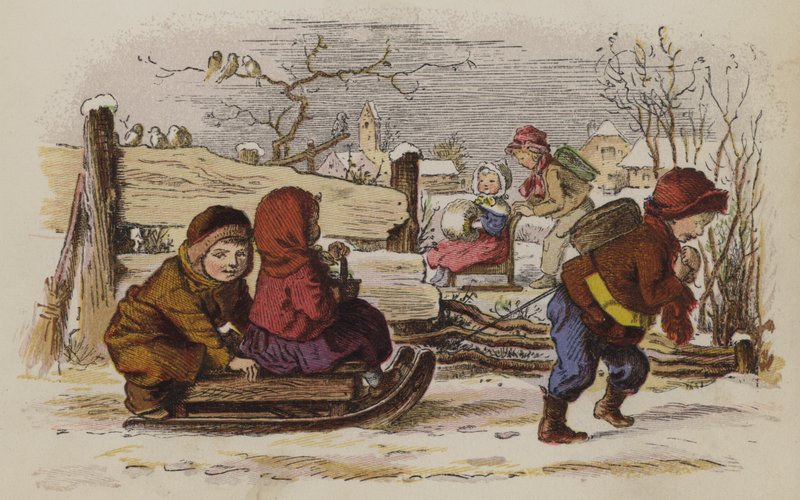 Children Playing with a Sledge in the Snow by Oskar Pletsch