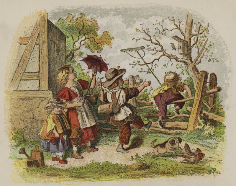 Group of children playing outdoors by Oskar Pletsch