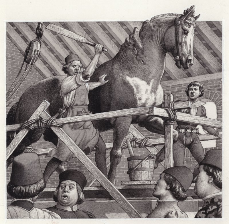 Andrea Verrocchio Smashes the Head from His Statue of a Horse by Pat (1907-95) Nicolle