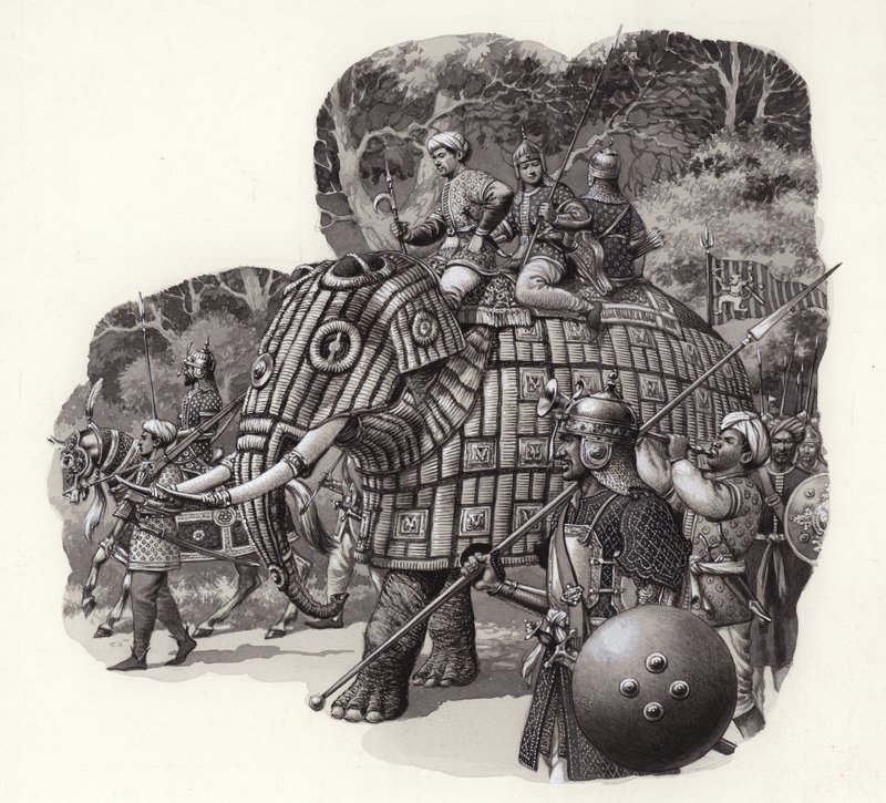 Armoured Chinese Army Elephant by Pat (1907-95) Nicolle
